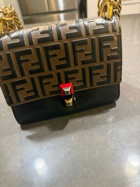 Fendi Small Nude Leather Shoulder Bag with Gold Logo